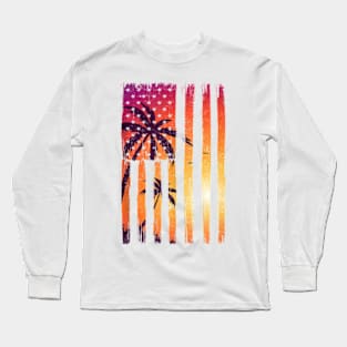 Summer Sunset Palm Trees American Flag Cool Spring Beach Tank Top Long Sleeve T-Shirt